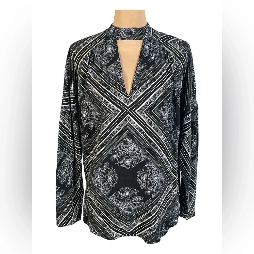 Free People Womens Walking On A‎ Dream Tunic Blouse Black White Oversized S boho